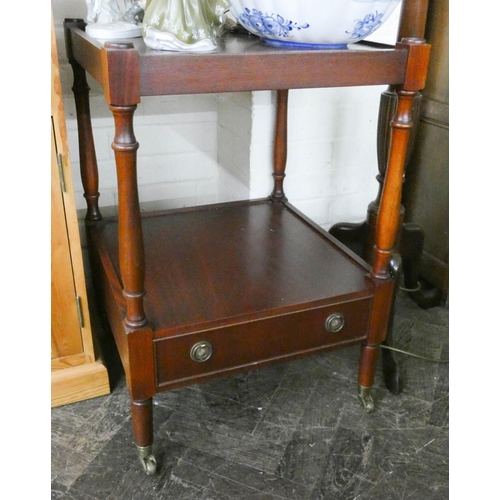 220 - Two tier mahogany trolley occasional table, fitted drawer