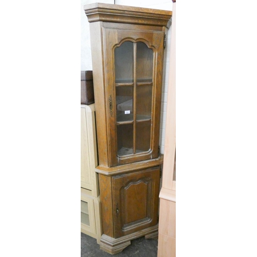 232 - Oak half glazed corner display cabinet with cupboard under