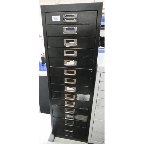 A black 15 drawer table top metal filing
