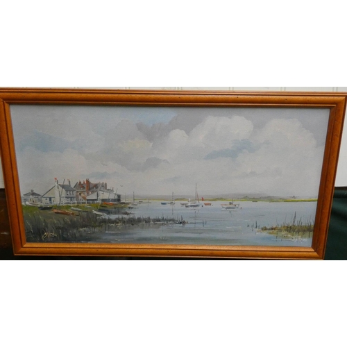 47 - A pair of framed oil paintings of Mudeford scenes by Denys Garle