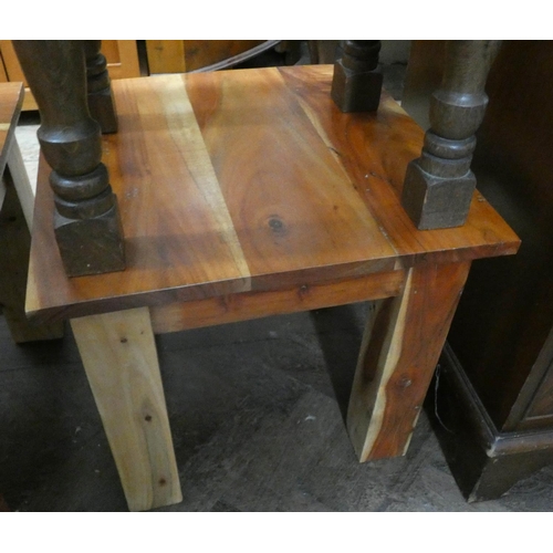 55 - Three square heavy cherry wood style coffee tables on square legs matching the previous larger one