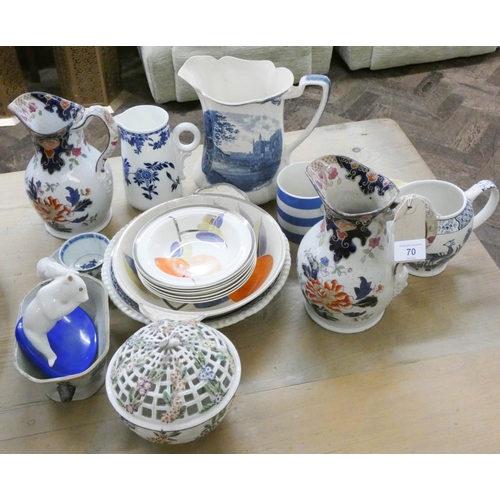 70 - Ironstone and other jugs, fruit set and other assorted china