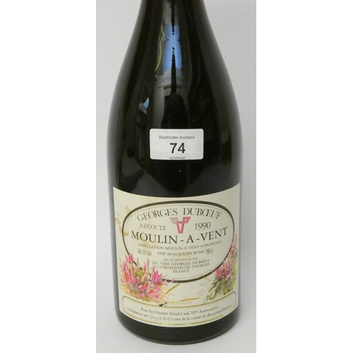 74 - A 150cl bottle of Moulin-a-Vent 1990 vintage red Beaujolais wine to commemorate the 70th birthday of... 