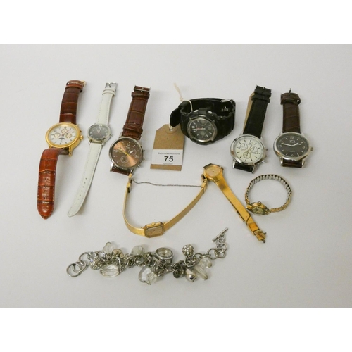 75 - Nine various watches and a bracelet