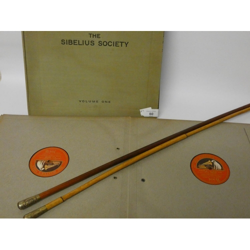 80 - Two volumes Sibelius Society 78rpm records and two swagger sticks