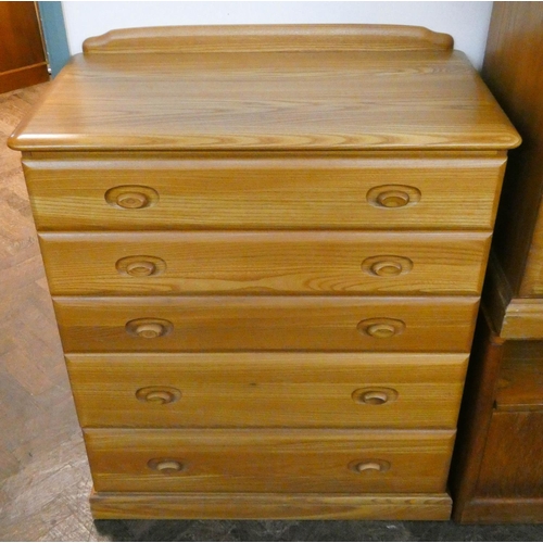 11 - Jentique light elm finished tallboy chest of five drawers matching the previous lots, 2'9 wide