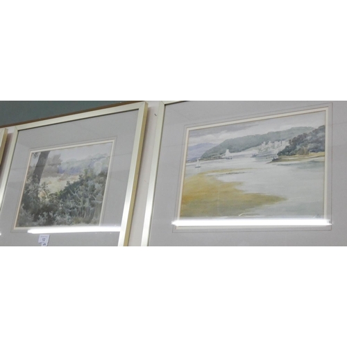 12 - A set of four gilt framed watercolours coastal and landscape scenes signed with monogram C.H