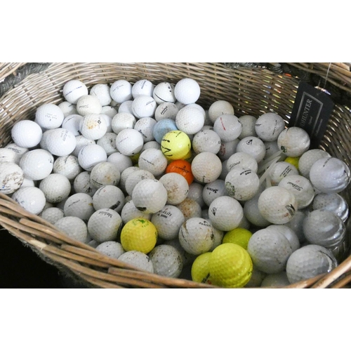 Large quantity of golf balls in basket