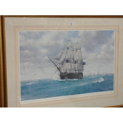 81 - Two large gilt framed limited edition prints of sailing ships