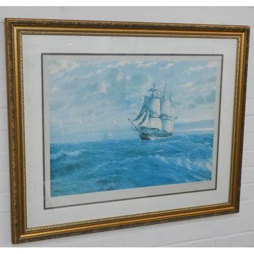 81 - Two large gilt framed limited edition prints of sailing ships