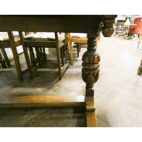 232 - Reproduction oak refectory style dining table, 5' x 2'6, together with a set of four ladder back din... 