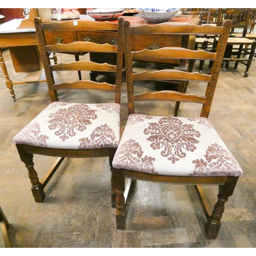 232 - Reproduction oak refectory style dining table, 5' x 2'6, together with a set of four ladder back din... 