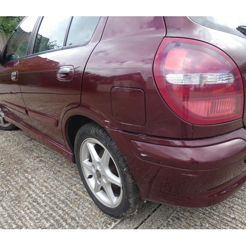 280 - Deceased estate sale - 2002 registered Nissan Almera in red, petrol car - MOT expired in 2018, is in... 