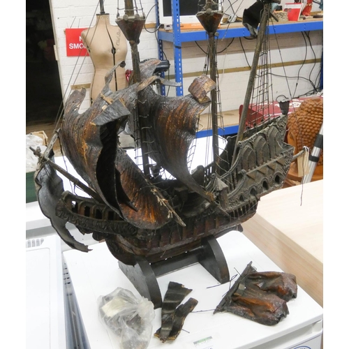 332 - An old Galleon made from leather - needs attention