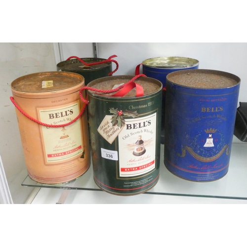 336 - Five extra special tins of bottled Bells whisky (all as found)