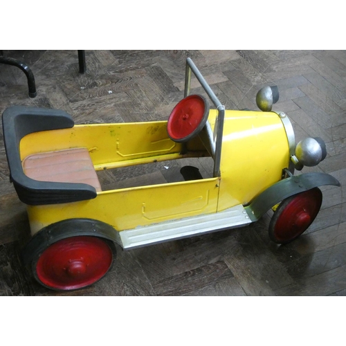 356 - Old yellow, red and black Brum pedal car