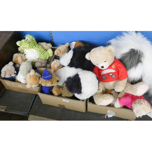 395 - Three large boxes of cuddly toys, teddy bears etc