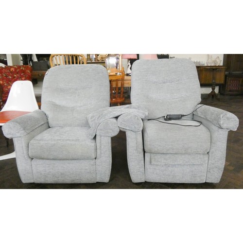 250 - Pair of pale green/grey easy chairs, one is an electric recliner