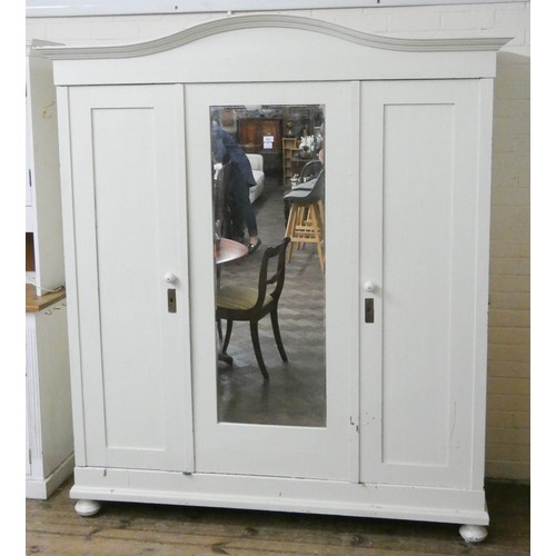 251 - A French white painted pine wardrobe fitted two doors and large centre mirror