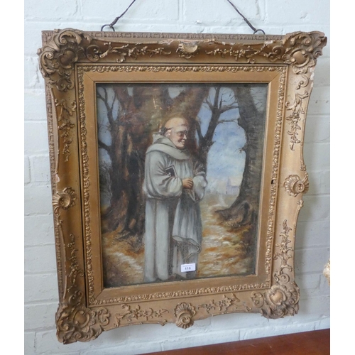 116 - A gilt framed oil painting of a monk with hinged front glazed panel