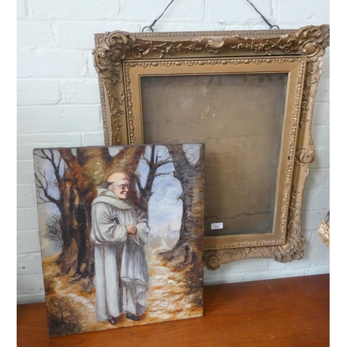 116 - A gilt framed oil painting of a monk with hinged front glazed panel