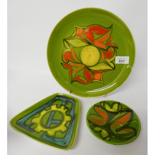 531 - Poole pottery Delphis charger plate and two pin trays