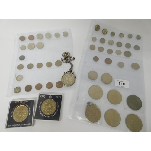 616 - A collection of antique and pre decimal coinage, silver jubilee crowns etc