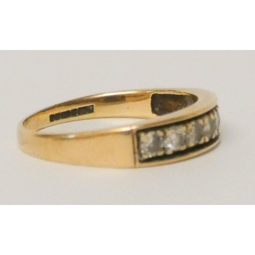 633 - 9ct yellow gold seven stone diamond half hoop eternity ring, hallmarked, ring size Q