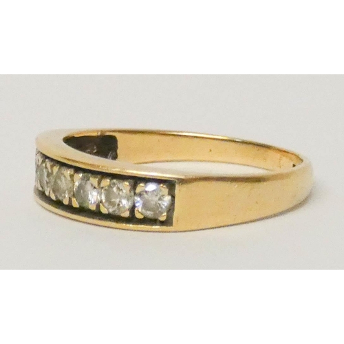 633 - 9ct yellow gold seven stone diamond half hoop eternity ring, hallmarked, ring size Q