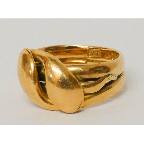 635 - Victorian 18ct yellow gold double snakes head design ring, Birmingham hallmarks, ring size N, weight... 