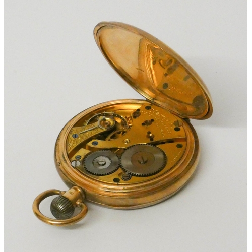 640 - Late 19th century Waltham pocket watch in 9ct gold case. Gross weight 90 grams.