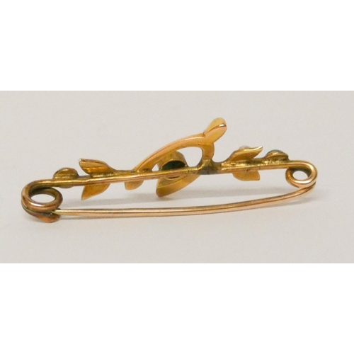 661 - A Victorian gold turquoise and seed pearl bar brooch in fitted box.