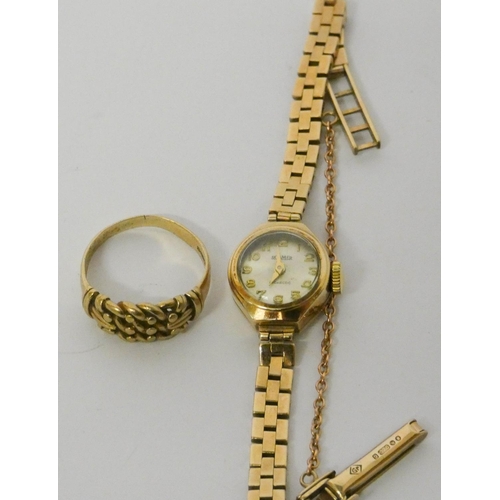 665 - Ladies vintage 9ct yellow gold wristwatch and a 9ct gold ring. gross weight 16.5 grams