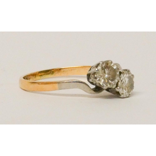 674 - 18ct gold and platinum mounted two stone diamond ring, set with wo brilliant cut diamonds of approxi... 