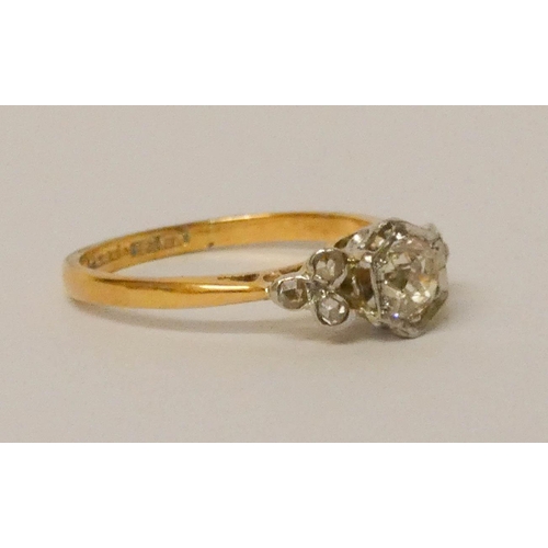 688 - Art Deco diamond ring on 18ct gold and platinum shank. Ring size M