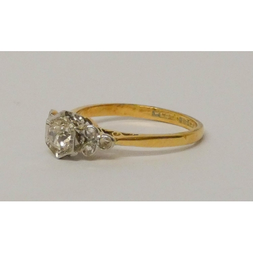 688 - Art Deco diamond ring on 18ct gold and platinum shank. Ring size M