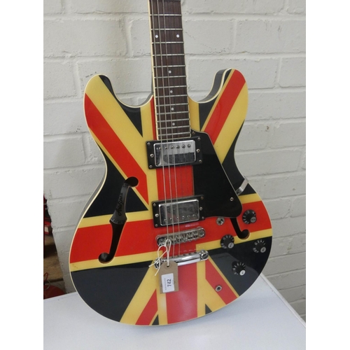 742 - An Ariapro 2 Guitar with Union Jack colouring in soft carrying case