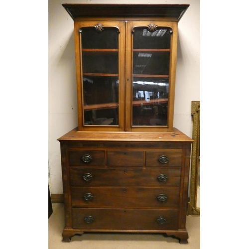 348 - A Georgian inlaid mahogany chest of drawers with glazed bookcase top