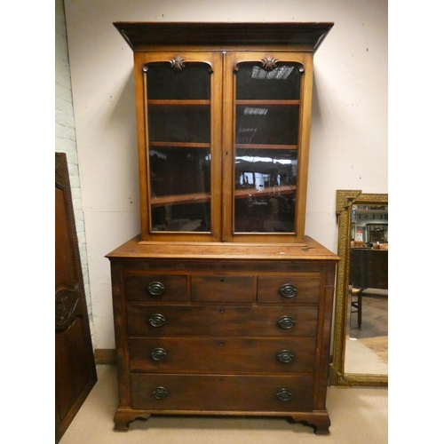 348 - A Georgian inlaid mahogany chest of drawers with glazed bookcase top