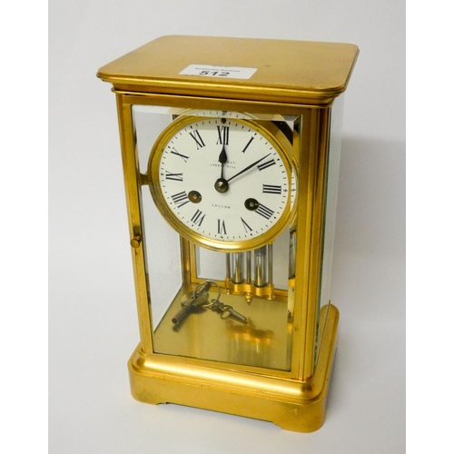 512 - Benson of London 1920's four glass mantel clock with striking mechanism and mercury pendulum, 23cms ...