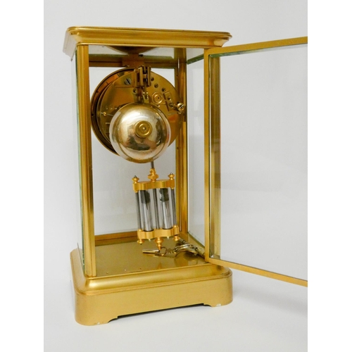 512 - Benson of London 1920's four glass mantel clock with striking mechanism and mercury pendulum, 23cms ...