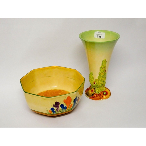 515 - A Clarice Cliff Celtic harvest vase and a crocus pattern octagonal bowl