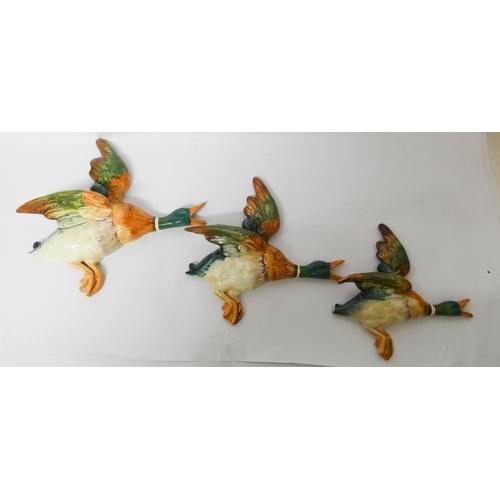 509 - A set of three Beswick retro wall mounting flying ducks, numbered 5961