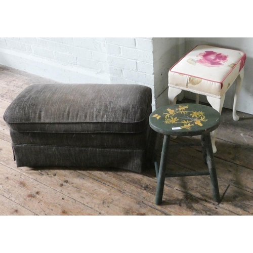 10 - Brown upholstered pouffe, dressing stool and one other