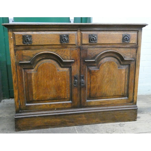 4 - Edwardian oak sideboard with cupboards and drawers, 4' wide