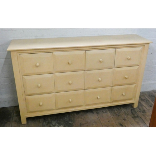 51 - A modern cream chest of twelve drawers with crackle ware finish, 5' wide