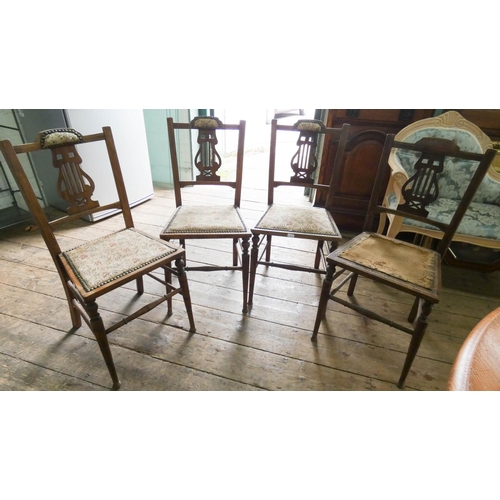 9 - A set of four Edwardian inlaid bedroom or dining chairs (as found)