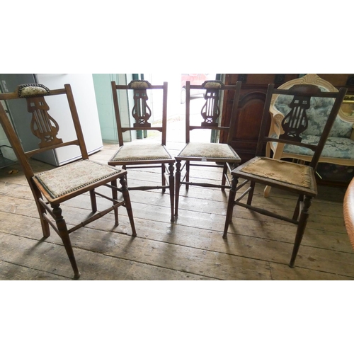 9 - A set of four Edwardian inlaid bedroom or dining chairs (as found)