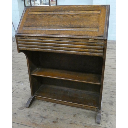 94 - A 2'6 oak students type bureau with drawer and shelves under, 2'6 wide