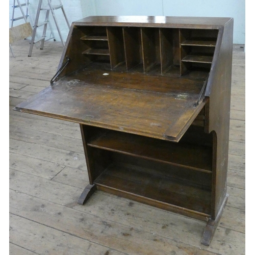 94 - A 2'6 oak students type bureau with drawer and shelves under, 2'6 wide